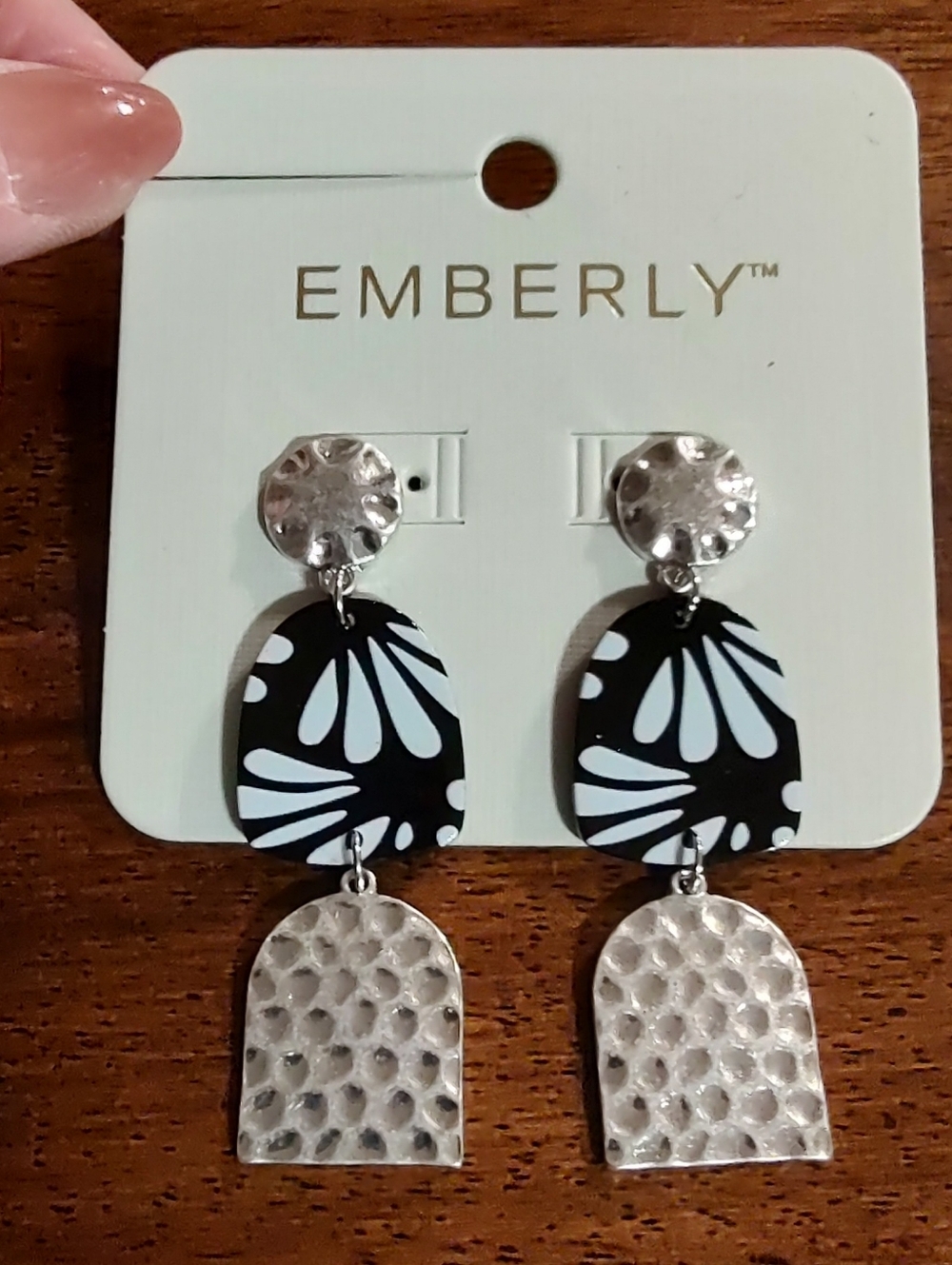 Kohl's Emberly Black & White Floral Drop Earrings with Hammered Silver Accents